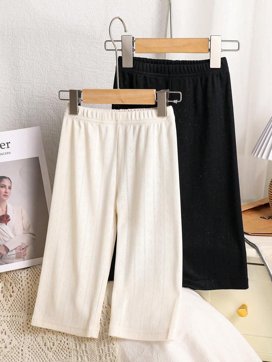 2pcs Baby Girl Solid Color Elastic Waist Loose Wide Leg Casual Pants For Summer - Multicolor - View 1