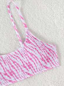 SHEIN Swim Full Print Spaghetti Strap Bikini Swimsuit Top, Random Print For Summer Beach Vacation - Pink - View 4