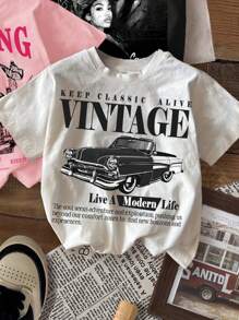 SHEIN 3pcs Tween Girls Casual Loose Retro Graphic T-Shirts In Black, White, Pink For Autumn, School, Campus, College - Multicolor - View 3