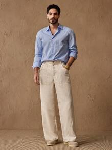 Manfinity ModaGents Pantaloni casual pentru bărbați, cu picior largi, de culoare uni, potriviți pentru purtarea zilnică