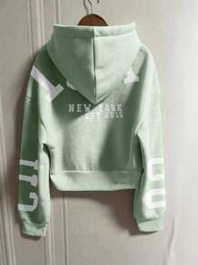INAWLY Oversize Kapuzen-Sweatshirt mit lockerem, lässigem Reißverschluss und Buchstaben-Muster