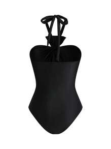 SHEIN Swim Oasis 优雅连体抹胸海滩连体裤 - 黑與白 - 查看 4