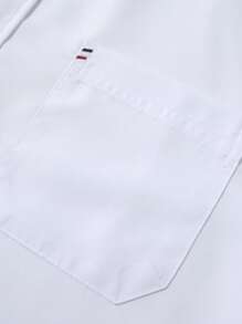 Manfinity Bizformal White Button Front Pockets Long Sleeve Casual Business Shirt, Fall - White - View 6