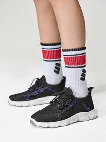 JNSQ 1pair Fashionable All-Match Casual All-Match Lace-Up Soft-Sole Breathable Children Sports Shoes, Suitable For 4 Seasons - Black - View 2