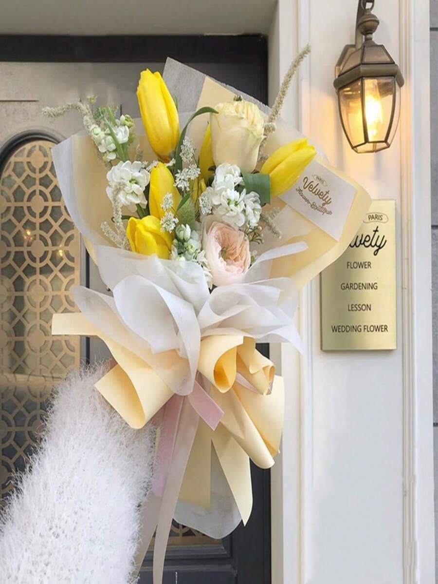 SHEIN 38 piezas de papel de envolver flores de algodón, envoltura floral impermeable de tela no tejida para suministros de floristería