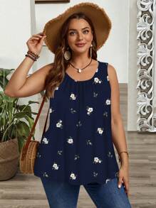 EMERY ROSE Canotta e top da donna oversize con fiori ditsy, arricciata, con bretelle larghe, adatto per la primavera e l'estate