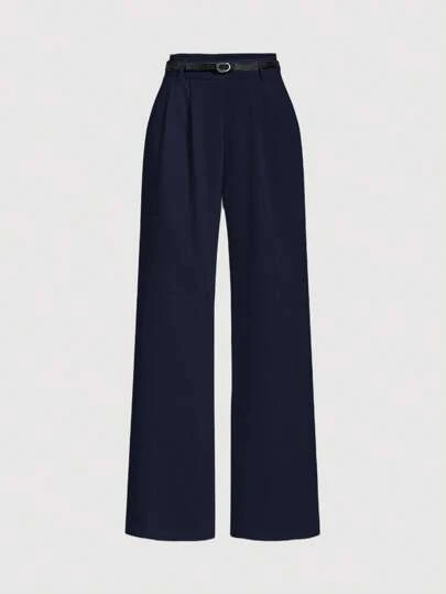 SHEIN MOD 白色休闲办公室女士西装裤配腰带，复古风格女士正装裤，秋冬商务休闲女士