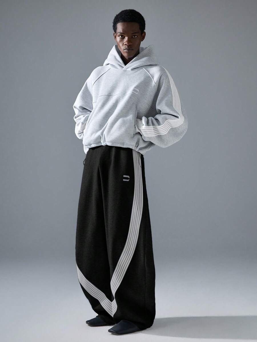 NEON BLANC 男士街头风格宽松黑色针织运动裤，校园风，街头休闲装 - 黑色 - 查看 1