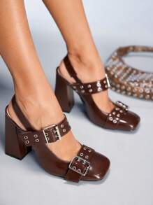 CUCCOO GRLICON Women's Y2K Punk Style High Heel Pumps, Suitable For Motorcycle, Cool Girl, Halloween, Christmas, Party Outfits - Brown - View 1