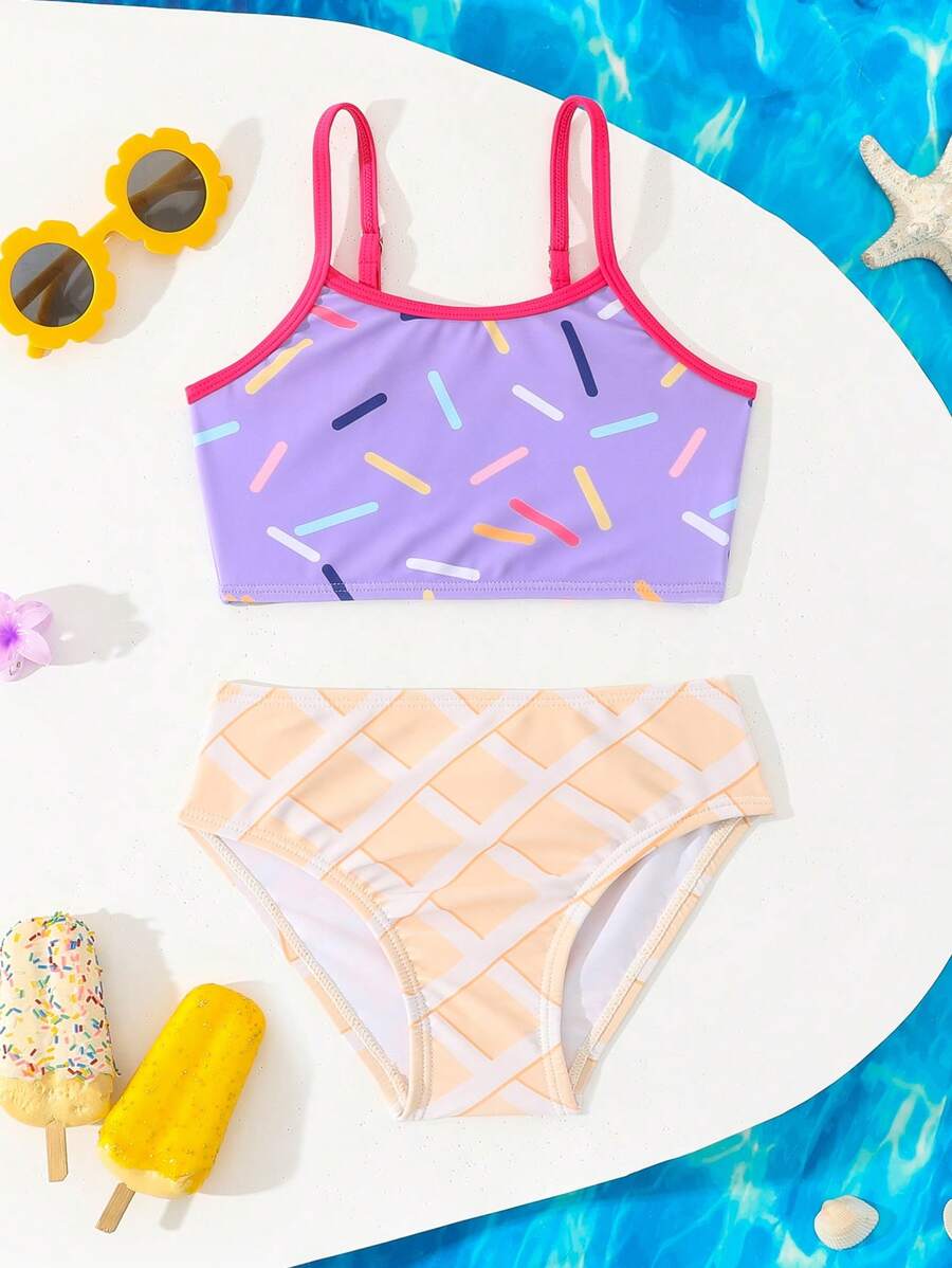 SHEIN Young Girl Ombre Multicolor Leopard Print Swimsuit Set - Multicolor - View 1