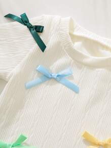 Camiseta de niña de verano blanca elegante con lazo 3D, adecuada para deportes y uso casual - Blanco - Ver 8
