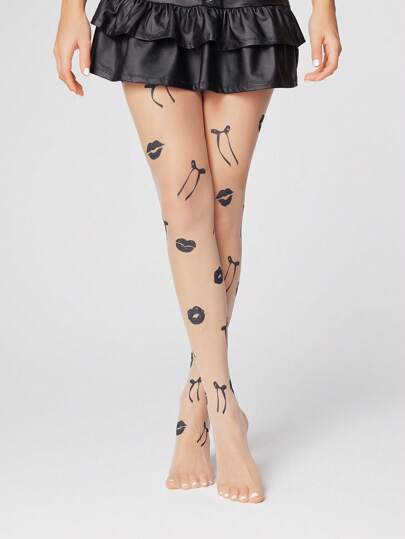 Kawaii 1 Pc Creative Bow Lip Print Pantyhose Tights