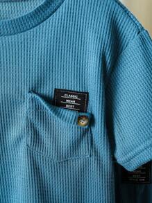 2pcs/Set Boys Letter Graphic Pocket Tee And Shorts Set - Blue - View 4