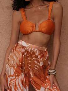 SHEIN Swim Top sin mangas de mujer de unicolor con textura de hielo de cuello en U sexy, ropa de playa para verano