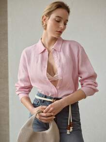 MOTF PREMIUM CAMISA BÁSICA DE BOTONES DE LINO