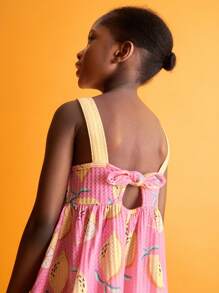 SHEIN Young Girl Cute Fruit Print Ruffle Hem Strap Dress - Multicolor - View 5