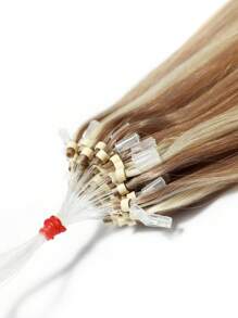 50 piezas Extensiones de cabello con micro anillos, 100% cabello humano con micro perlas y línea de pesca, extensiones de cabello Remy de 50g, color rubio dorado y marrón mezclado S18/613 - S18/613 - View 5