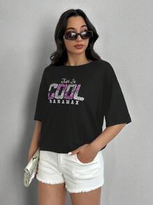 RueChic maglietta a maniche corte con ricamo "JUST BE COOL"