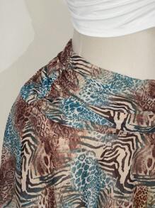 SHEIN ICON Women's Plus Leopard Print Ruched Waist Side Slit A-Line Mini Skirt, Suitable For Party, Date, Street, Vacation, Music Festival, Beach, Summer - Multicolor - View 7