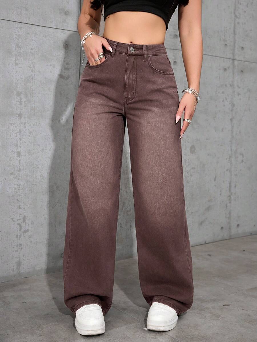 Women's Casual Everyday Washed Slant Pocket Loose Baggy Wide Leg Jeans - Light Wash - View 1