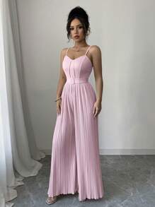 Elenzga Women's Fashion Pleated Jumpsuit, Spring/Summer - Baby Pink - View 7