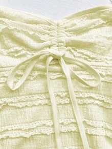 SHEIN PETITE Apricot Halter Drawstring Knit Frill Texture Fabric Cropped A-Line Sexy Tank Top For Petite Women - Yellow - View 5