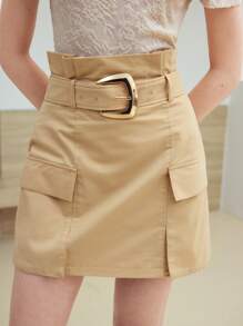 MOTF STUDIO 100%纯棉休闲高腰工装迷你裙