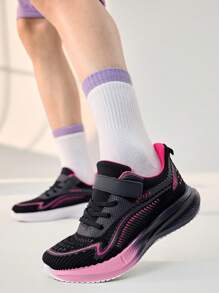 JNSQ 1 paar veelzijdige, casual, comfortabele, zachte, ademende veterschoenen voor alle wedstrijden, tweekleurige roze en zwarte sneakers voor meisjes, sportschoenen voor de start van het schooljaar