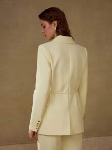 MOTF PREMIUM STEREO FLORAL DOUBLE BREASTED BLAZER - Yellow - View 4