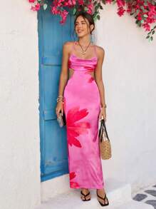 Vivid Eden 女士花卉印花镂空休闲度假长款吊带裙