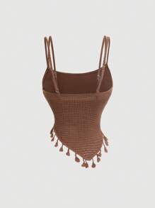 SHEIN MOD 撞色流苏下摆波西米亚风吊带两件套，度假上衣，乡村音乐节服装，外出上衣，夏季上衣 - 棕色 - 查看 2