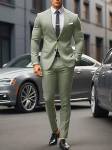 Manfinity Mode Conjunto de traje de color liso y de estilo simple para hombre, adecuado para el verano