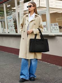 SHECARRY Solid Color Corduroy Tote Bag Suitable For Women's Daily Use