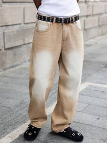 Manfinity EMRG Men's Gradient Color Pocket Casual Fashion Jeans - Mocha Brown - View 4