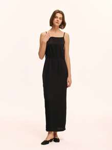 Chiquease Women Tweed Fabric Open-Back Cami Dress - Black - View 6