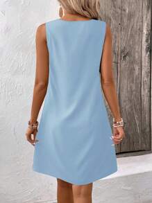 SHEIN LUNE Women Solid Color Round Ring Connecting Sleeveless Casual Dress - Baby Blue - View 2