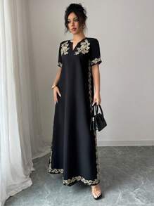 Rafferiza Women's Casual Floral Embroidery Vacation Dress, Spring/Summer - Black - View 4
