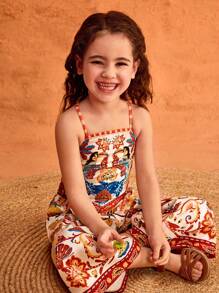 Travachic KIDS Young Girl Cute Floral Print Racerback Tank Top, Summer Vacation - Apricot - View 4