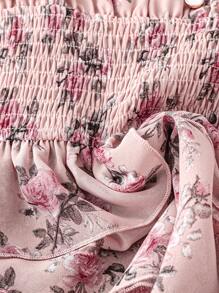 Seusyu Women's Digital Print Shirred Drawstring Waist Peplum Long Sleeve Blouse Fall Cloth For Women