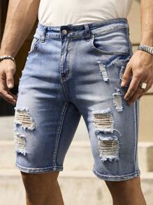 RivetRise Men's Summer Casual Washed Distressed Skinny Denim Shorts Jorts Ripped Jean Shorts Men