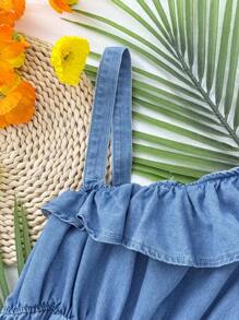 SHEIN Vestido camiseta con volantes y ribete de mujer adolescente de denim azul