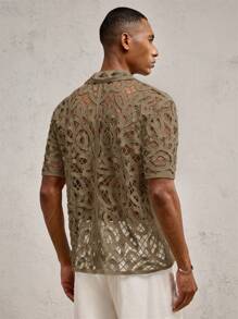AKNOTIC Business Casual Áo len dệt kim khoét lỗ dáng rộng thoải mái cho nam, thích hợp cho mùa hè, đi học - Màu Khaki - Xem 6