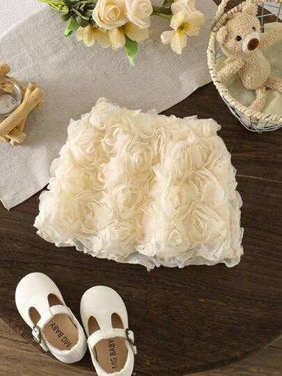 SHEIN Baby Girl 0-3 år Vår/sommar Mode Fancy 3D Organza Rose dekorerad kjol, lämplig för alla årstider