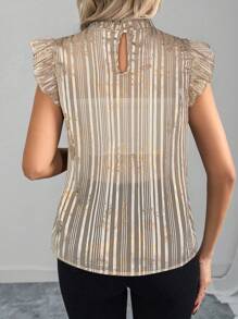 SHEIN Clasi Women's Elegant Ruched Ruffle Collar Foil Floral Print Cap Sleeve Fitted Blouse - Pink - View 2