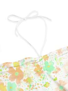 cha5rlie Floral Print Women Casual Ruched Chest Sleeveless Tight Fit Ribbed Camisole Tank Top, Suitable For Summer - Multicolor - View 3