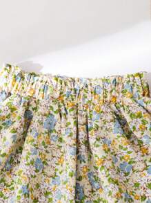 SHEIN 2件套少女夏日假期碎花荷叶边上衣和裙子套装 - 彩色 - 查看 5