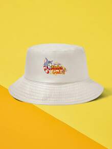 TOM & JERRY X SHEIN Casual Fashion Letter And Cat Print Bucket Hat