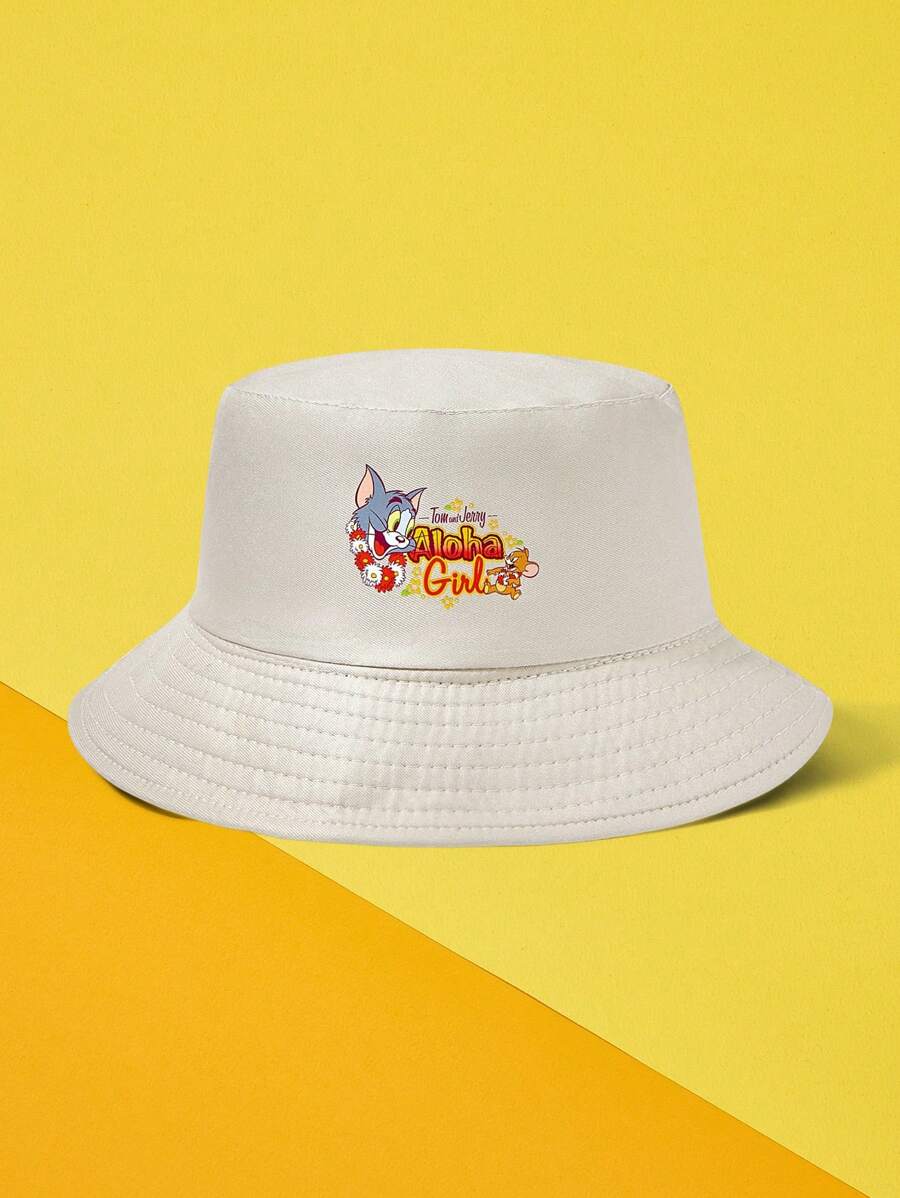 TOM & JERRY X SHEIN Casual Fashion Letter And Cat Print Bucket Hat