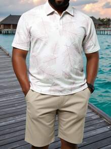 Manfinity RSRT 大码男士短袖 Polo 衫和短裤套装，简约时尚，适合夏季穿着 - 杏色 - 查看 1