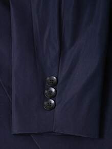 Manfinity Mode 男士撞色翻领长袖西装外套和裤子套装 - 藏蓝色 - 查看 6